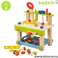 EverEarth Large Wooden Kids Pretend Play Tool Table with Wooden Tools
